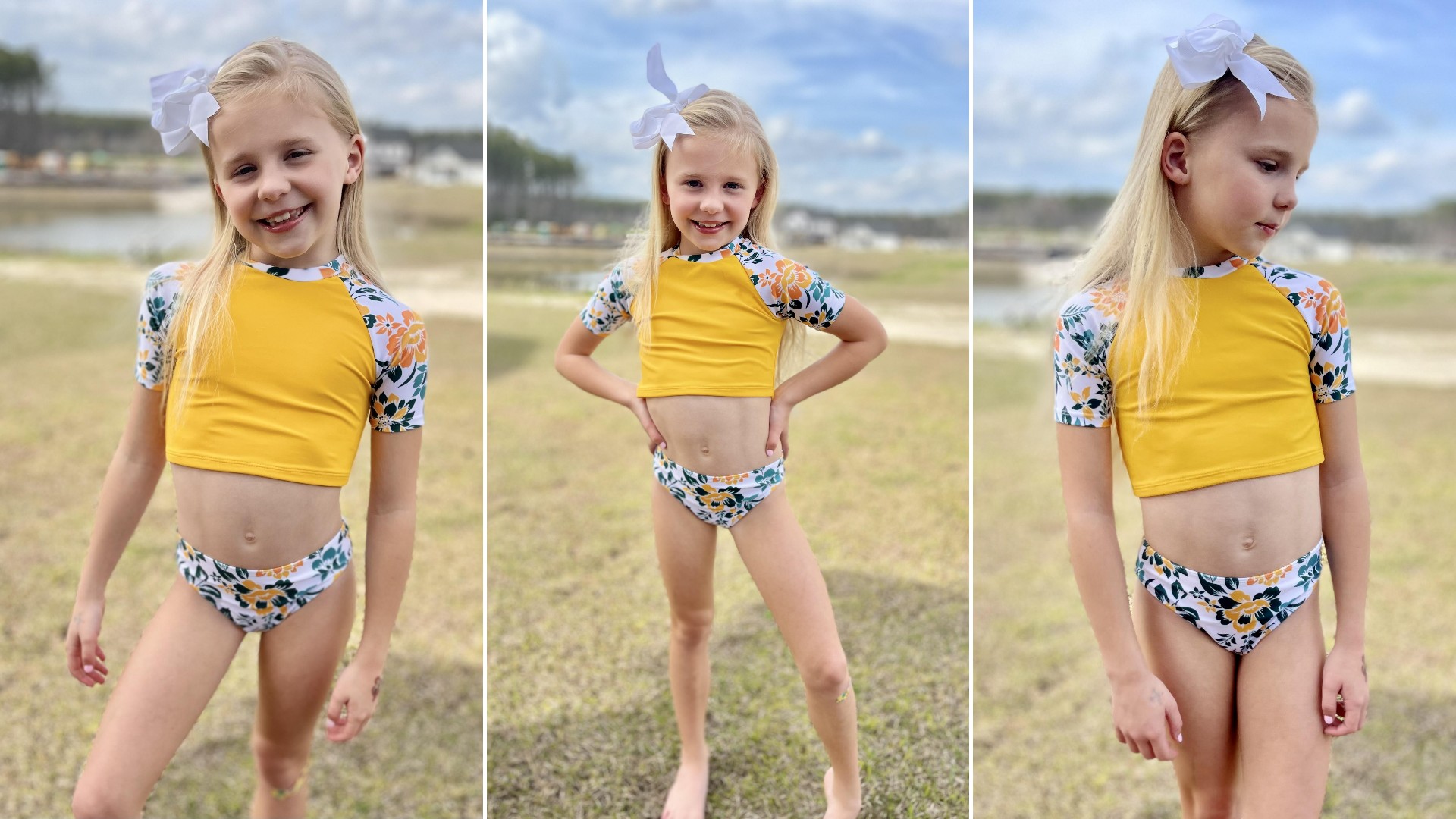 Amazon.com: Arshiner Kids' Short Sleeve Crop Top 3-Piece Swimsuit